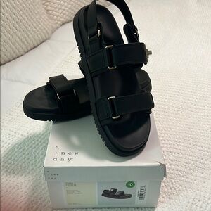 a new day Black Double-Strap Sandals